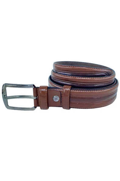 Kahverengi Suni Deri Desenli Model 3.5 cm.lik Klasik Kemer - 8013-52 - Resim 4