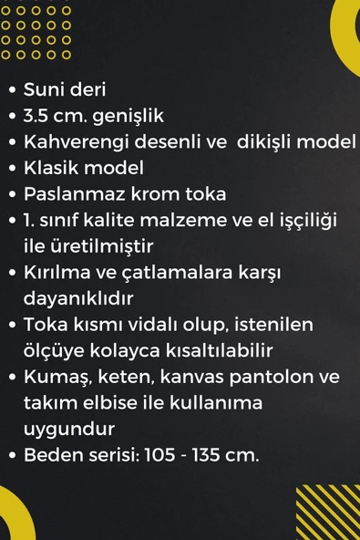 Kahverengi Suni Deri Desenli Model 3.5 cm.lik Klasik Kemer - 8013-52 - Resim 7