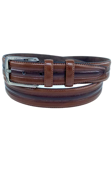 Kahverengi Suni Deri Desenli Model 3.5 cm.lik Klasik Kemer - 8013-52 - Resim 2
