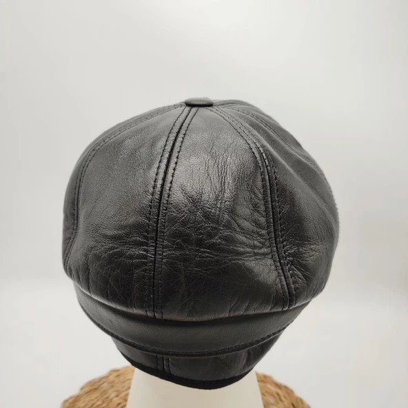 Sekiz Parça Deri Kasket Siyah Renk - 4