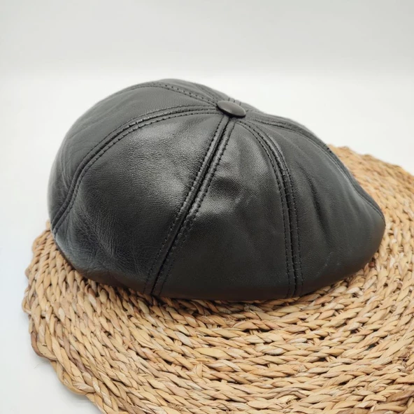 Sekiz Parça Deri Kasket Siyah Renk - 10