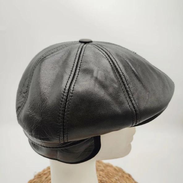 Sekiz Parça Deri Kasket Siyah Renk - 3