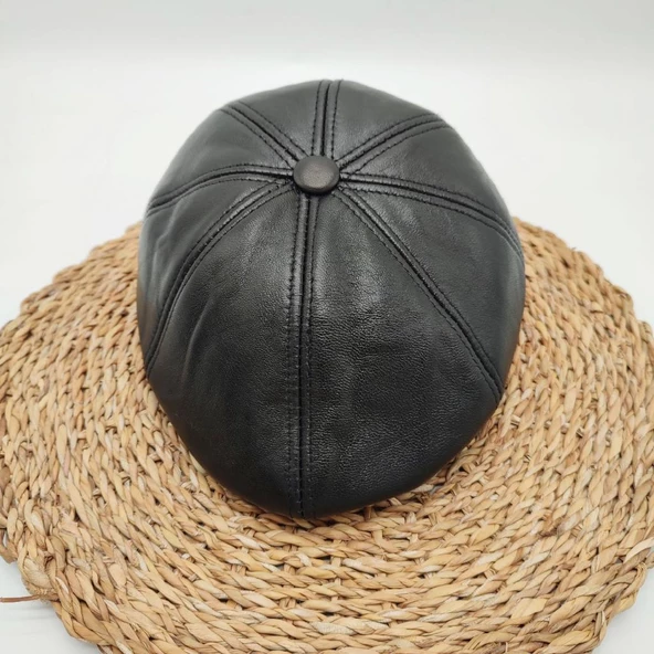 Sekiz Parça Deri Kasket Siyah Renk - 2