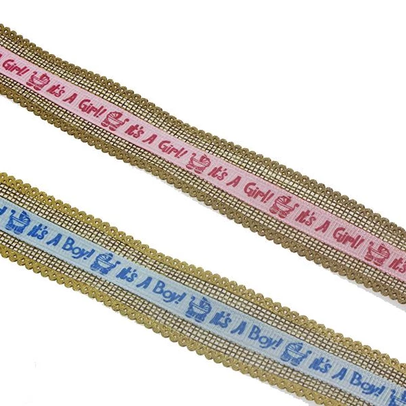 2,5cm X 9,1metre Baby Yazılı Keten Kurdela - 2