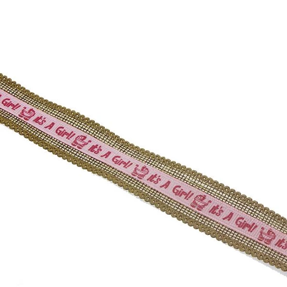 2,5cm X 9,1metre Baby Yazılı Keten Kurdela - 3