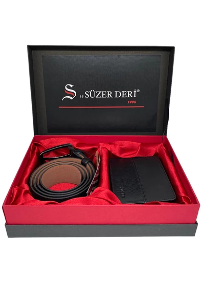 Hakiki Deri Kemer ve Cüzdan Hediyelik Kutulu Set (Damat Bohçası) - Resim 2
