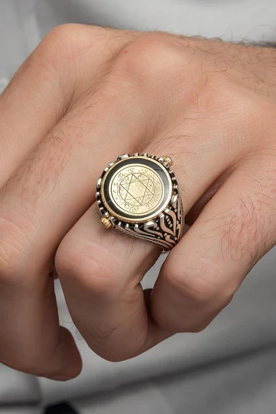 Mührü Süleyman Çift Taraflı 925 Gümüş Erkek Yüzük ürün görseli