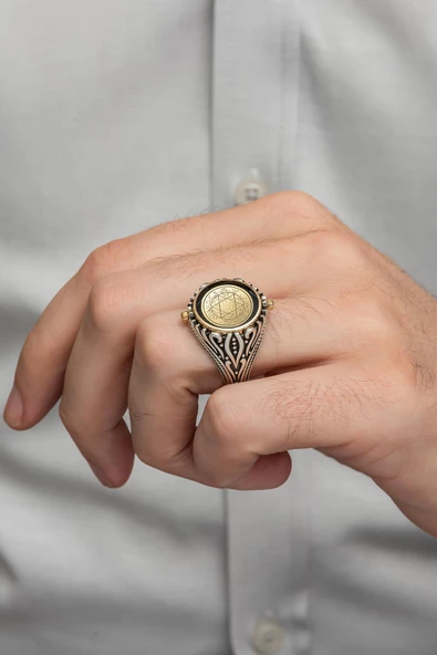 Mührü Süleyman Çift Taraflı 925 Gümüş Erkek Yüzük - Resim 6