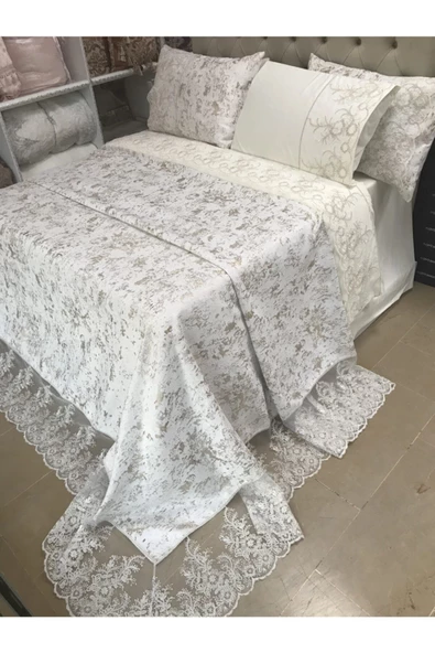 Vessa Gelin Seti %100 Pamuklu Çift Kişilik Nevresim Takımı Yatak Örtüsü Takımı - 3