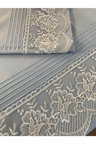 Zambak Nervürlü Nevresim Takımı Mavi - Resim 2