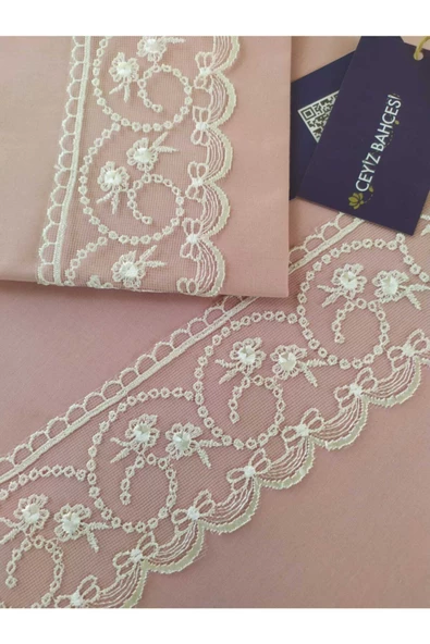Krem Sardunya Pudra Çift Kişilik Nevresim Takımı - Resim 2