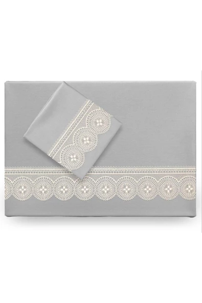 Ahu Fransız Dantelli Gri Çeyizlik Çift Kişilik Nevresim Takımı ürün görseli