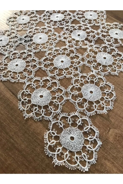 3 Parça Iğne Oyalı Yatak Odası Takımı Krem 17x25 25x40 Ebatındadır - 2