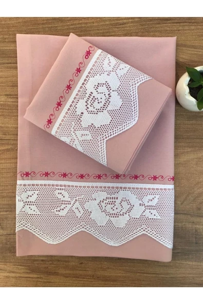 Rose Dantelli Pikolu 2 Li Yastık Kılıfı Pudra