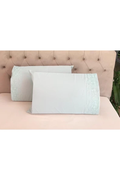 Firuze Fransız Güpürlü Nil Yeşili 2'li Yastık Kılıfı 50&70