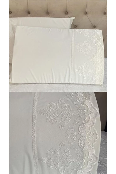 Mahidevran Güpürlü Krem 2'li Yastık Kılıfı ürün görseli 1