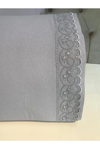 Fransız Güpürlü Sadem Gri Yastık Kılıfı - Resim 2