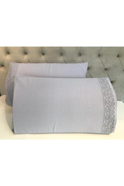 Fransız Güpürlü Sadem Gri Yastık Kılıfı ürün görseli 1