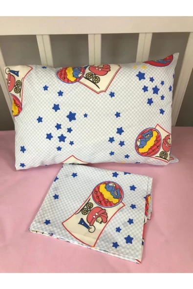 Krem Mavi Ayı Bebek Yastık Kılıfı  2’li 35&45