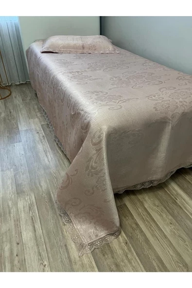 Annoow Tek Kişilik Brokar Yatak Örtüsü Pike Takımı Pudra - 2