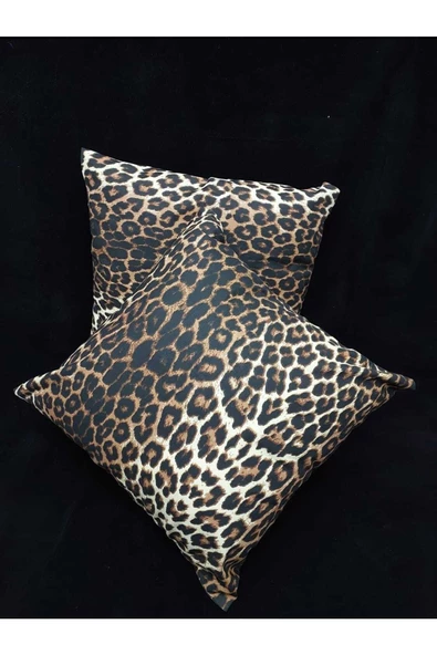 Leopar Desenli Çift Taraflı Gizli Fermuarlı %100 Pamuk 2'li Yastık Kılıfı Kırlent - 2