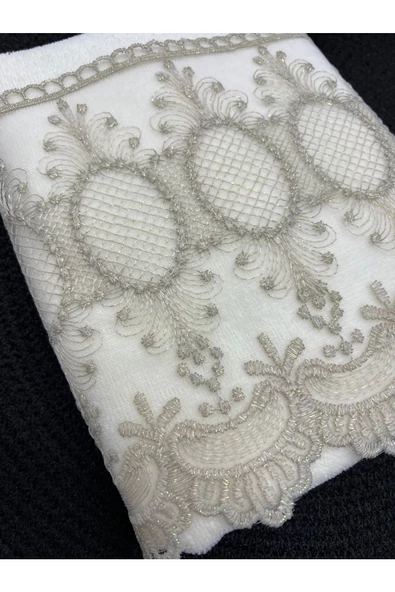 Yakut Fransız Dantelli Kadife El Ve Yüz Havlusu 2'li Set 50/90cm - 5