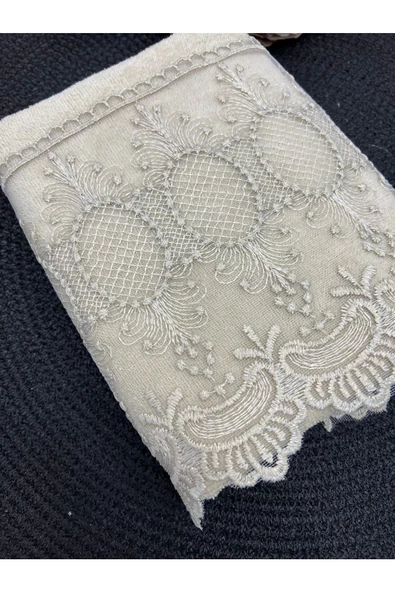 Yakut Fransız Dantelli Kadife El Ve Yüz Havlusu 2'li Set 50/90cm - 4