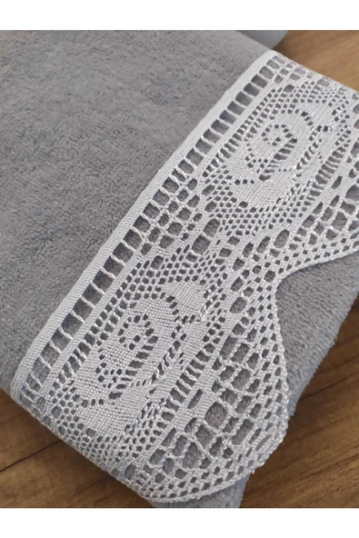 Kopanaki Dantelli Havlu Gri - Resim 2