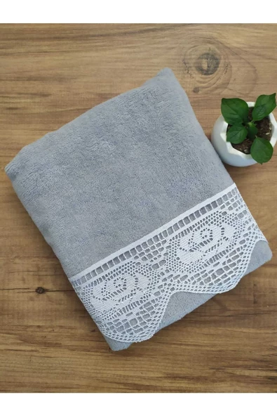 Kopanaki Dantelli Havlu Gri ürün görseli 1