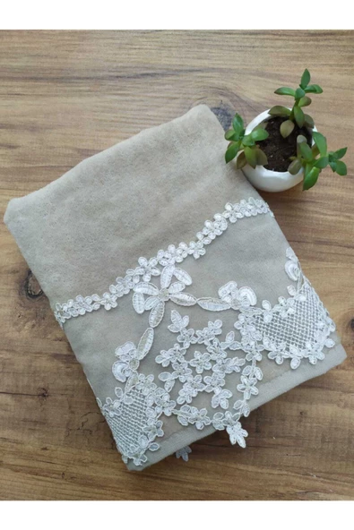 Ayşem Fransız Güpürlü Cappuccino Kadife Havlu 50&90