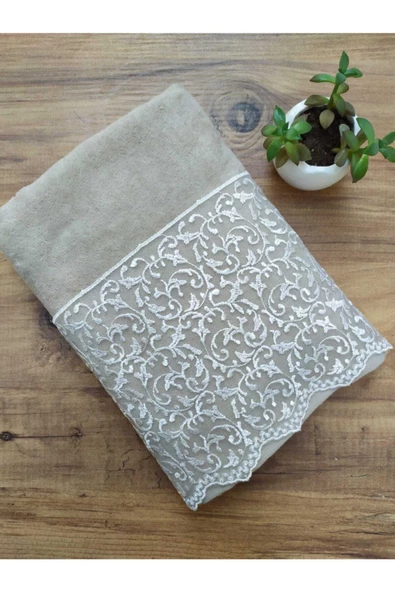 Gece Fransız Güpürlü Cappuccino Kadife Havlu 50&90