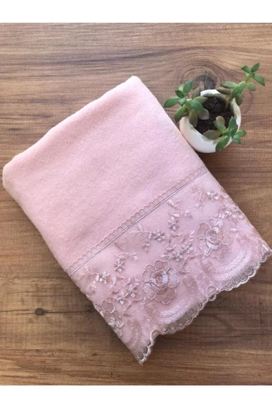 Ahmella Fransız Güpürlü Pudra Kadife Havlu 50&90 ürün görseli 1