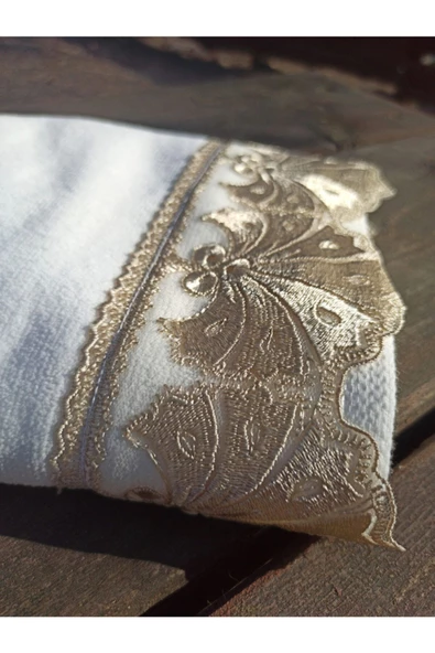 Karanfil Fransız Güpürlü Krem Kadife Havlu 50&90 - Resim 2
