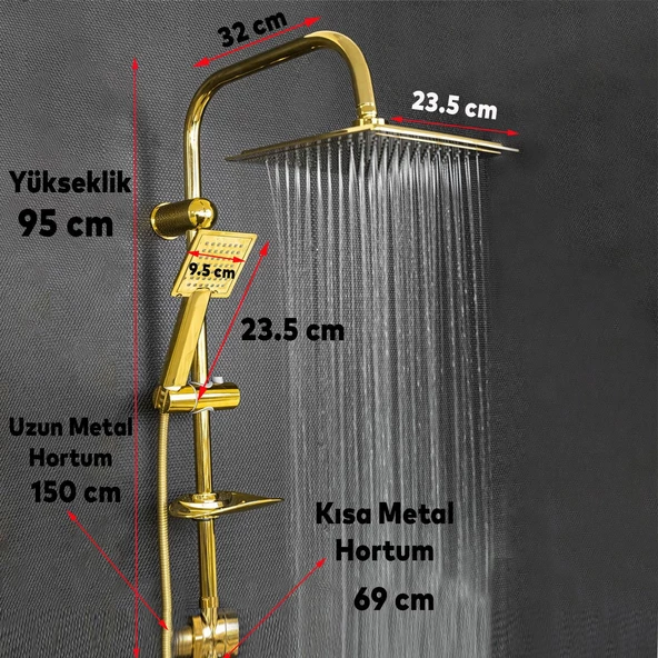 Robot Tepe Duş Seti Takımı Shower Yağmurlama Kare Banyo Masaj Duş Başlığı Sistemi Gold - 3