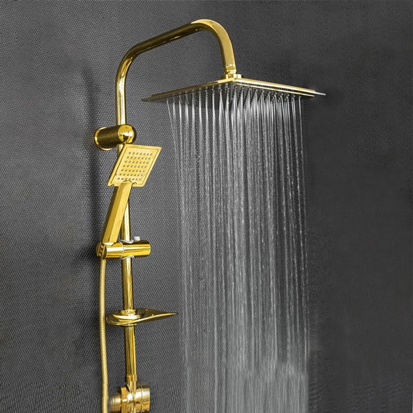Robot Tepe Duş Seti Takımı Shower Yağmurlama Kare Banyo Masaj Duş Başlığı Sistemi Gold - 7