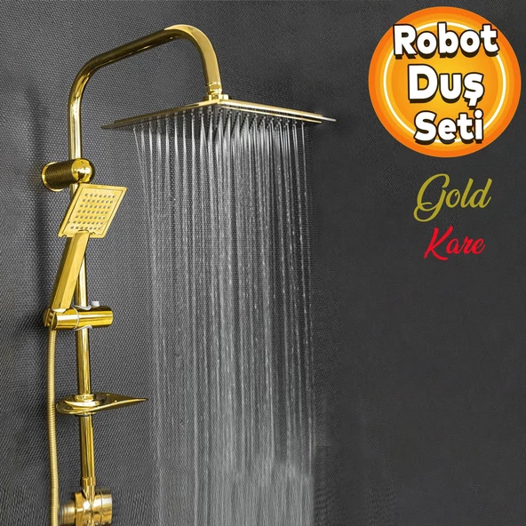 Robot Tepe Duş Seti Takımı Shower Yağmurlama Kare Banyo Masaj Duş Başlığı Sistemi Gold