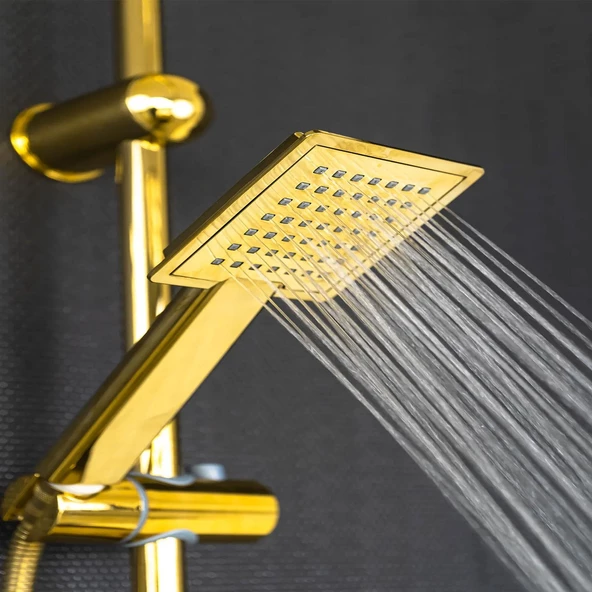 Robot Tepe Duş Seti Takımı Shower Yağmurlama Kare Banyo Masaj Duş Başlığı Sistemi Gold - 2