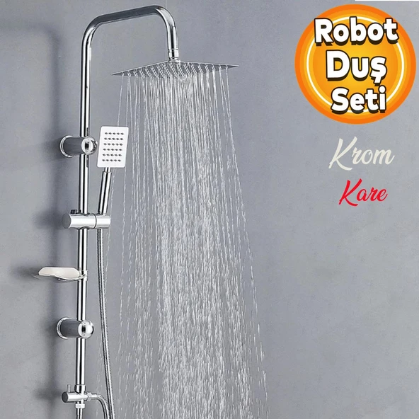 Robot Tepe Duş Seti Takımı Shower Yağmurlama Kare Banyo Masaj Duş Başlığı Sistemi Krom