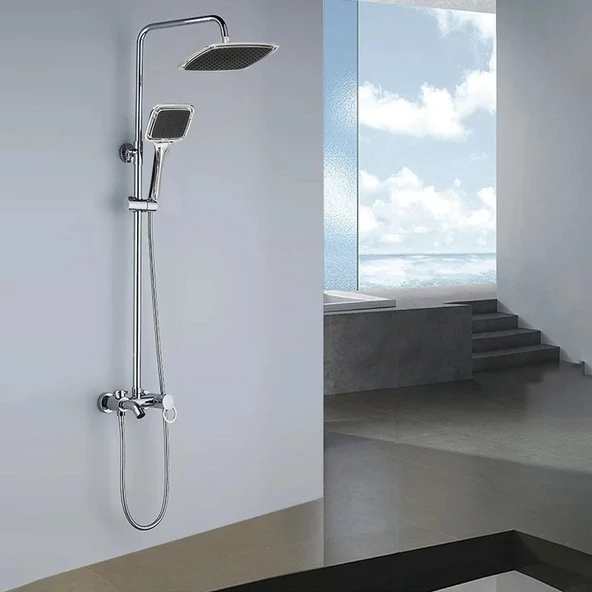 Robot Tepe Duş Seti Takımı Shower Yağmurlama Kare Banyo Masaj Duş Başlığı Sistemi Siyah Krom - Resim 6