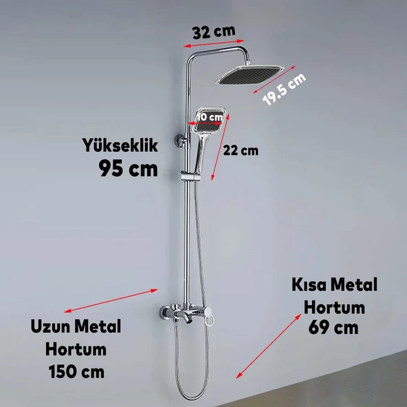Robot Tepe Duş Seti Takımı Shower Yağmurlama Kare Banyo Masaj Duş Başlığı Sistemi Siyah Krom - Resim 3