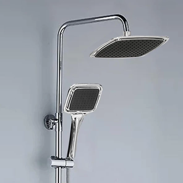 Robot Tepe Duş Seti Takımı Shower Yağmurlama Kare Banyo Masaj Duş Başlığı Sistemi Siyah Krom - Resim 5