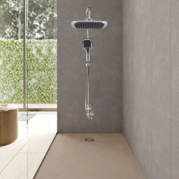 Robot Tepe Duş Seti Takımı Shower Yağmurlama Kare Banyo Masaj Duş Başlığı Sistemi Siyah Krom - Resim 4