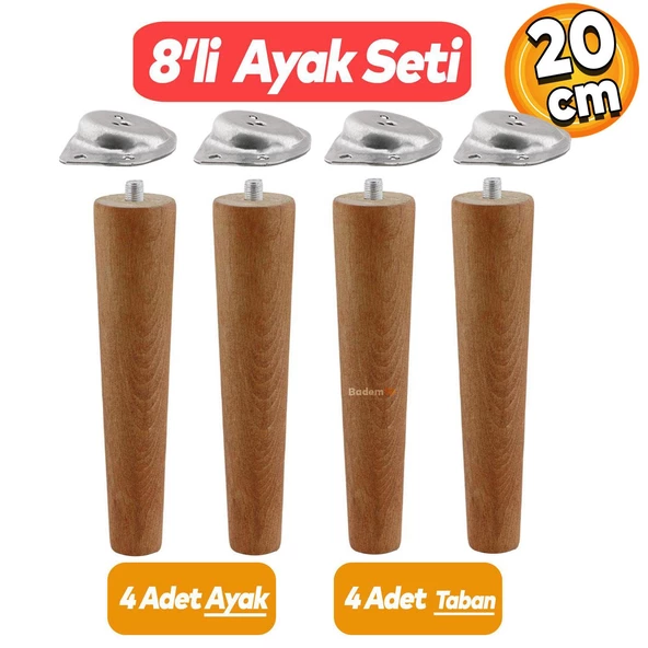 Ünite Konsol Puf Tabure Ahşap Mobilya Ayağı M8 Civata 20 Cm Ayakları Bağlantı Aparatı 8'li Set ürün görseli