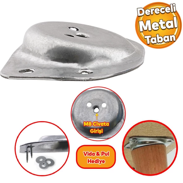 Ünite Konsol Puf Tabure Ahşap Mobilya Ayağı M8 Civata 20 Cm Ayakları Bağlantı Aparatı 8'li Set - Resim 2