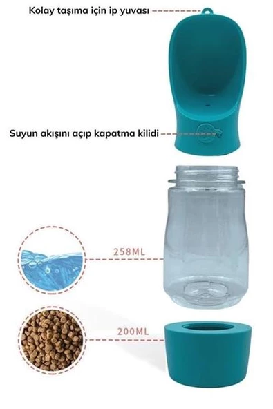 Taşınabilir Mama Hazneli Evcil Hayvan Suluğu Seyahat Kabı Kilitlenebilen Su Sızdırmaz 380ML - 12