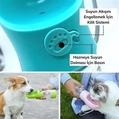 Taşınabilir Mama Hazneli Evcil Hayvan Suluğu Seyahat Kabı Kilitlenebilen Su Sızdırmaz 380ML - 9
