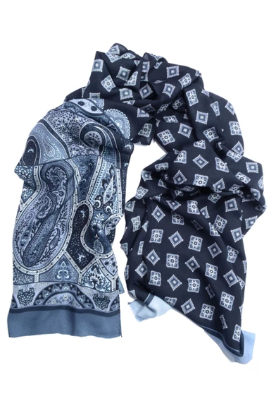 Erkek Şal ve Geometrik Desenli Pamuk Fular - 9