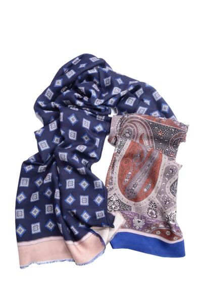 Erkek Şal ve Geometrik Desenli Pamuk Fular - 11