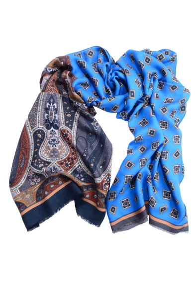 Erkek Şal ve Geometrik Desenli Pamuk Fular - 3