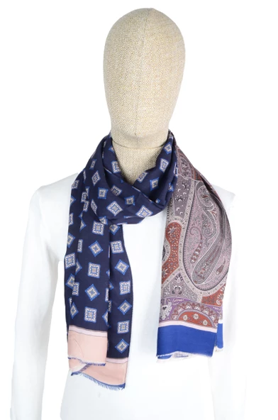 Erkek Şal ve Geometrik Desenli Pamuk Fular - 12